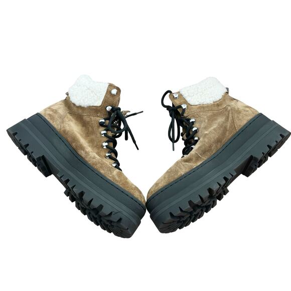 Marc Fisher Pierson Shearling Suede Combat Boot 9 Brown NEW - Picture 4 of 8